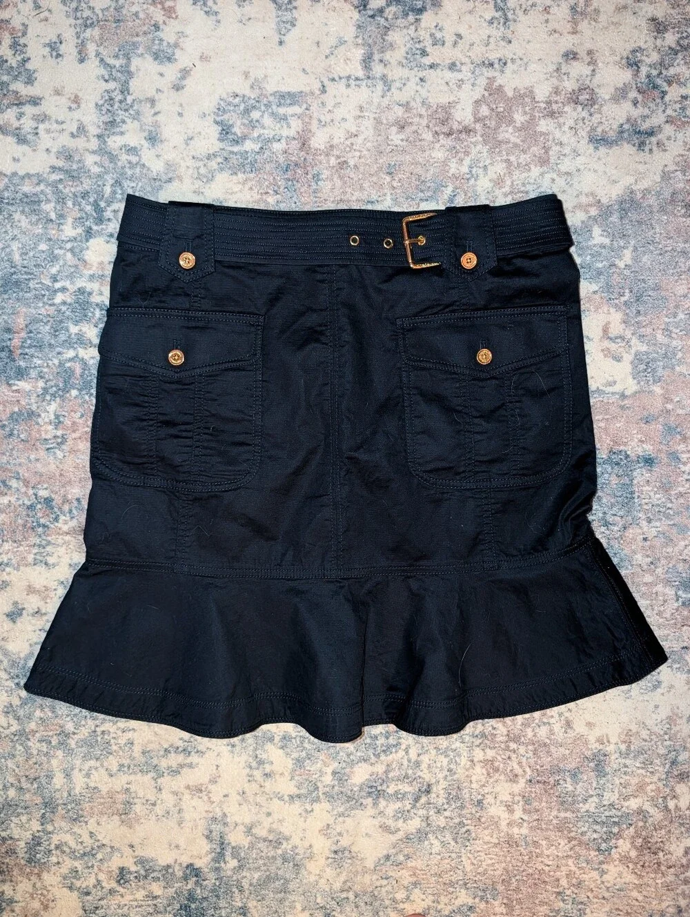 Tory Burch Black Utility Mini Skirt with Gold Buttons